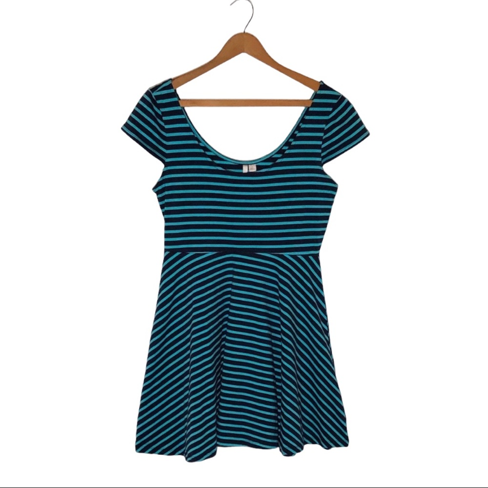 Lauren Conrad Teal and Blue Striped Skater Dress L